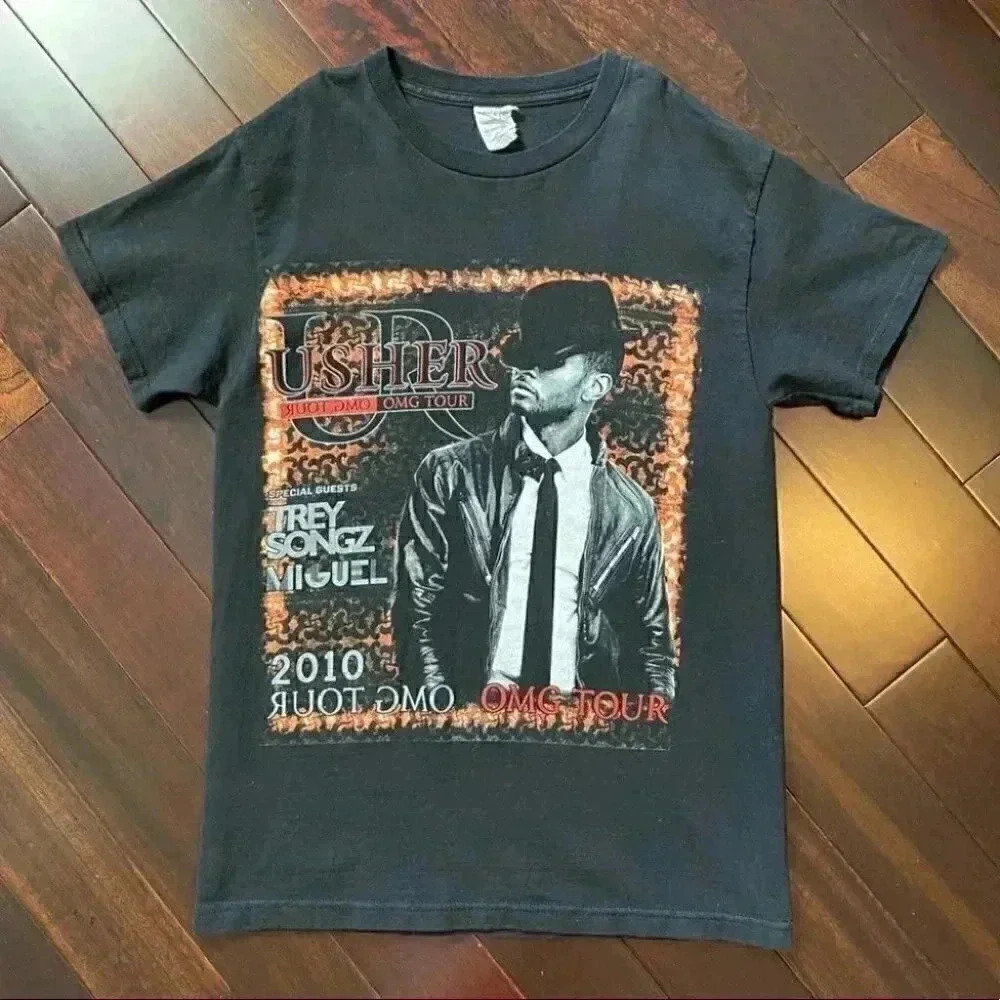 Usher 2010 OMG Concert Tour Graphic Print Band T-shirt Black Size Small - Picture 10 of 16